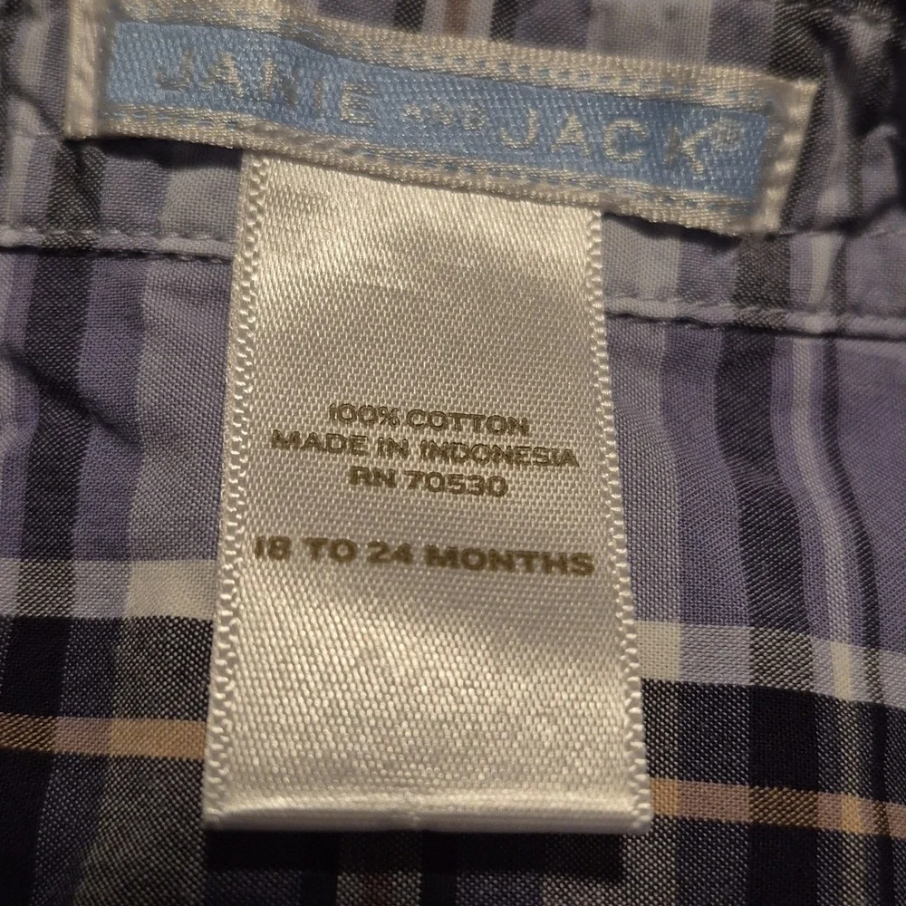 Janie and Jack boys 18-24 months blue & tan plaid shirt 2012 play condition - Picture 3 of 7